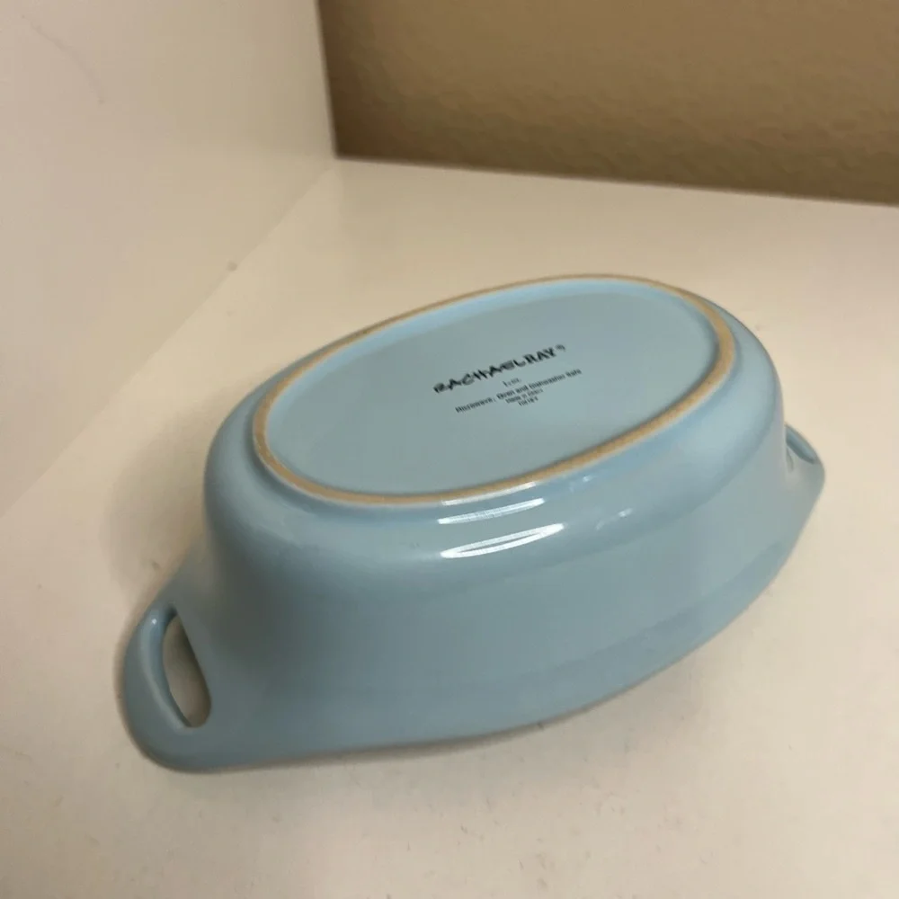 Rachael Ray 12oz Oval Stoneware Baker Dish Light Blue 8” Oven Safe
